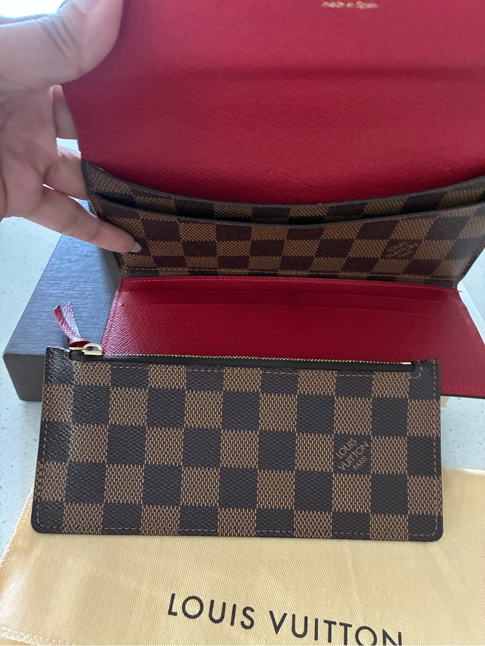 Louis Vuitton Damier Ebene Envelope Wallet with Red Snap - Picture 6 of 13